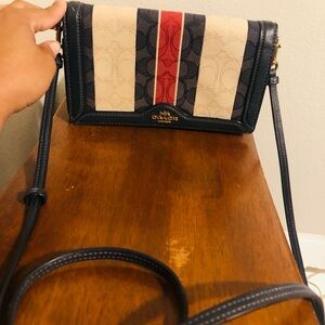 Coach Navy and Red Stripe Crossbody Bag